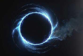 Dark background with a neon circle.