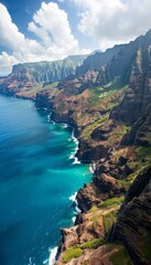 Aerial view of stunning coastal scenery with waves dramatically crashing against the shore
