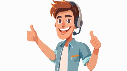 A man with a headset on his head is giving a thumbs up