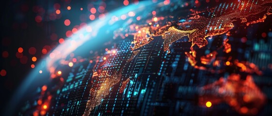 Abstract global market trends close up, economic data, dynamic, fusion, digital world