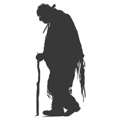 Fototapeta premium Silhouette native american elderly man black color only