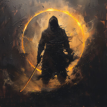 Silhouette of a Ninja Shinobi wearing dark suit illustration.
