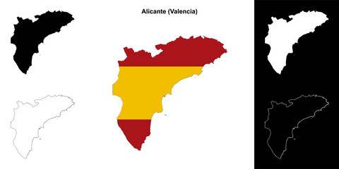 Alicante province outline map set