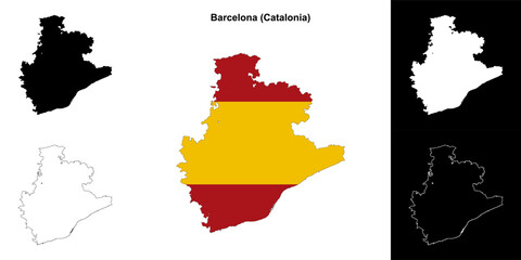 Barcelona province outline map set