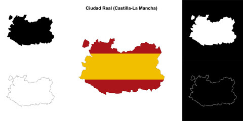 Ciudad Real province outline map set