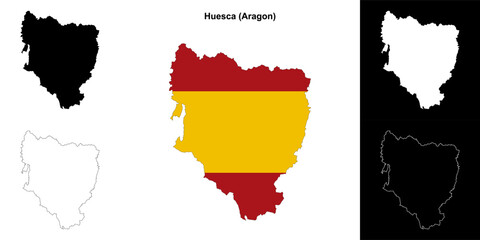 Huesca province outline map set