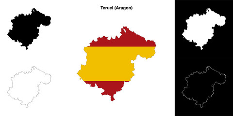 Fototapeta premium Teruel province outline map set