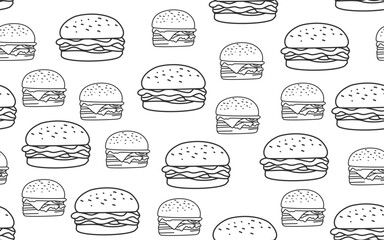 doodle burger pattern background. doodle fast food burger seamless pattern background. seamless pattern of burger in doodle style. Seamless Pattern of a Cheese Burger or Hamburger. hamburger pattern.