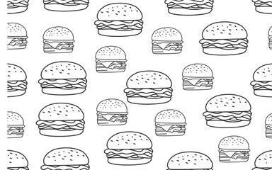doodle burger pattern background. doodle fast food burger seamless pattern background. seamless pattern of burger in doodle style. Seamless Pattern of a Cheese Burger or Hamburger. hamburger pattern.