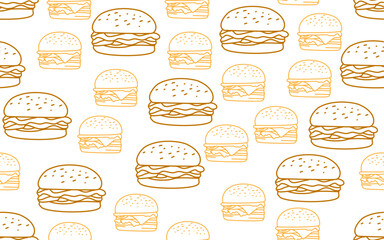 doodle burger pattern background. doodle fast food burger seamless pattern background. seamless pattern of burger in doodle style. Seamless Pattern of a Cheese Burger or Hamburger. hamburger pattern.