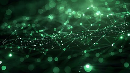 Abstract green digital background featuring interconnected lines and dots forming a futuristic network or web design.