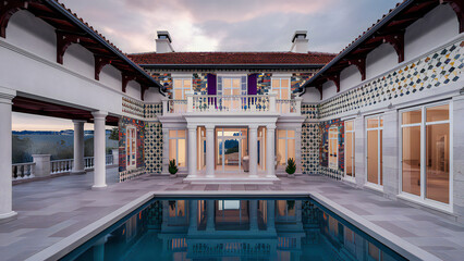 Fototapeta premium Exquisite Luxury House Design Mockup: Perfect Blend of Modern and Traditional Architecture