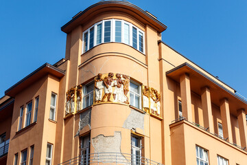 Obraz premium Facade of an Art Deco building at Ban Jelacic Square in Zagreb, Croatia, Europe