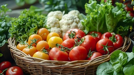 Bountiful Harvest CloseUp of a Basket Brimming with Fresh Vegetables