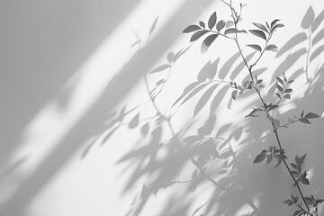 The shadow of a tree falls on a white wall creating an interesting pattern