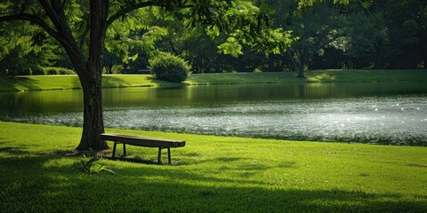 Obraz premium A park bench against the background of water. Daytime