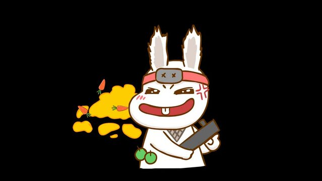 Animated Ninja Bunny Angry Shooting Bazooka - Transparent Background