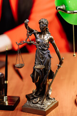 Close-up of a lawyer or judge's workplace with a fimida on the table. Concept of legal law, corruption and laws.