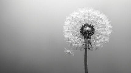 Minimalist dandelion drawing in black and white with thin lines and delicate seed details