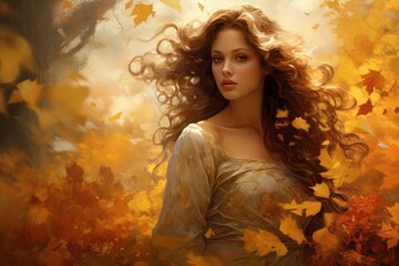 Captivating portrait of a woman surrounded by vibrant autumn leaves