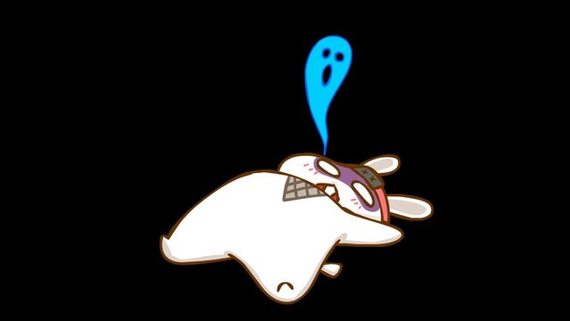 Animated Ninja Rabbit Shocked to Death - Transparent Background Video