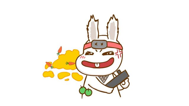Animated Ninja Bunny Angry Shooting Bazooka - White Background
