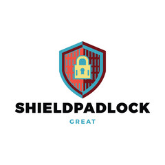 Shield Padlock Icon Logo Design Template