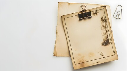 Vintage Framed Photograph on Old Paper Documents Background