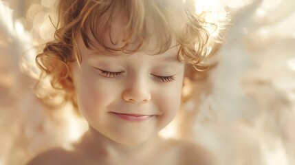 Fototapeta premium Blissful Childhood Moments - Joyful Portrait of Curly Haired Girl with Radiant Smile