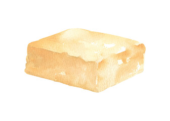 A piece of soft butter. Hand drawn watercolor illustration, isolated on white background