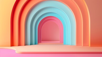 Colorful abstract 3D rendering with pastel hues creating an archway design, ideal for backgrounds, modern art, and creative projects.