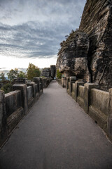 Landscape shot in the morning in a rocky landscape. On and around the Bastei Bridge in the Elbe...