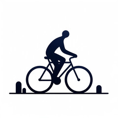 Vector illustration of a person riding a mountain bike on a white background, minimalist style.