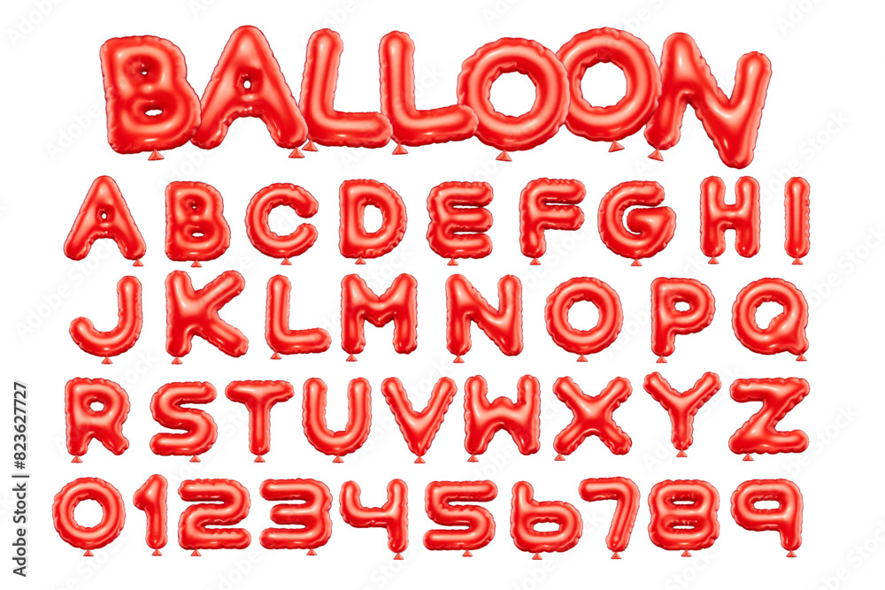 Fototapete 3d style vector of inflated glossy red balloon alphabet and numbers on white background
