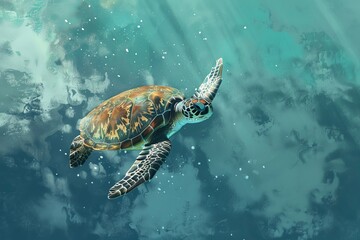 Fototapeta premium A graceful sea turtle gliding through the ocean currents