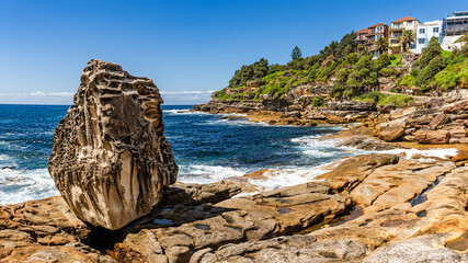 Sydney, Australia - Bondi to Bronte Coastal Walk. Famous hiking trail with sea views along the...