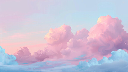 A serene composition of soft pastel pink and light blue oil paint clouds, gently blending like the peaceful sky at dawn.