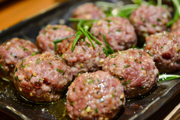 Meatballs With herbs and seasoning on black plate