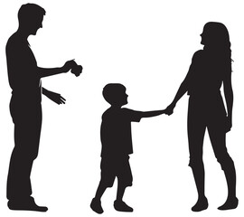 Vector silhouette of mother and father with her children on white background