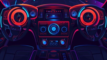 Car audio system installation flat design front view sound enhancement theme animation Splitcomplementary color scheme