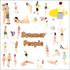 Set of people performing summer outdoor activities vector illustration