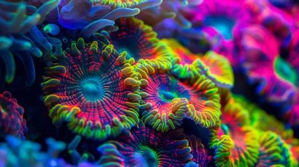 close de coral fluorescente colorido