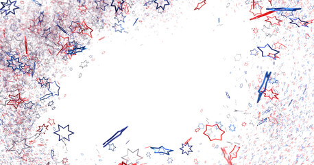 Confetti - A blue glitter confetti border with red and blue Confetti on white