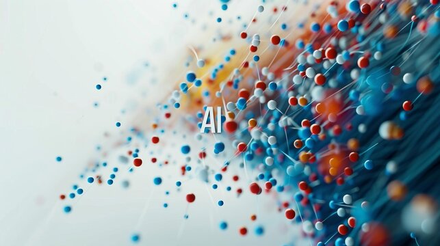 3D model of a scatter plot with AI text displayed prominently on a white background