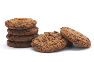 Chocolate chip cookies isolated on white background