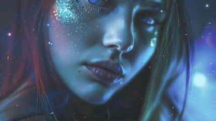 Girl with glitter on her face
