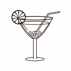 Glass of cocktail in flat style. Vector illustration for greeting cards, postcards, invitations, menu design, icons. Line art template