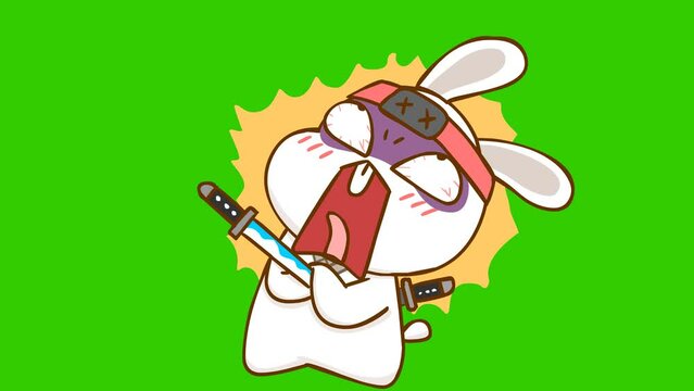 Animated Ninja Rabbit Getting Stabbed and Dying - Green Screen