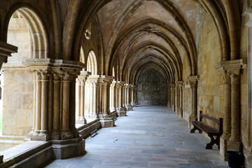 The cloister colonnade in the Old Cathedral of Coimbra (Se Velha de Coimbra), Portugal.