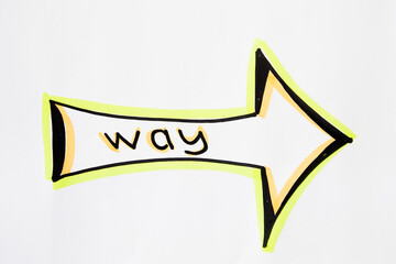 Vibrant neon green arrows drawn by hand on white background as choosing of way. The concept of...